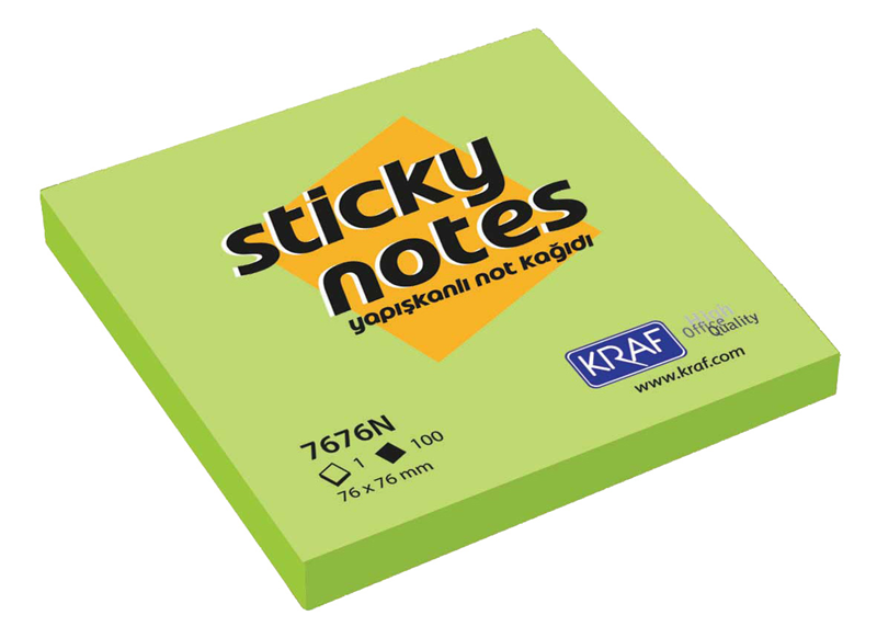 KRAF YAPIŞKANLI NOT KAĞIDI 76X76 NEON YEŞİL 7676N-GN