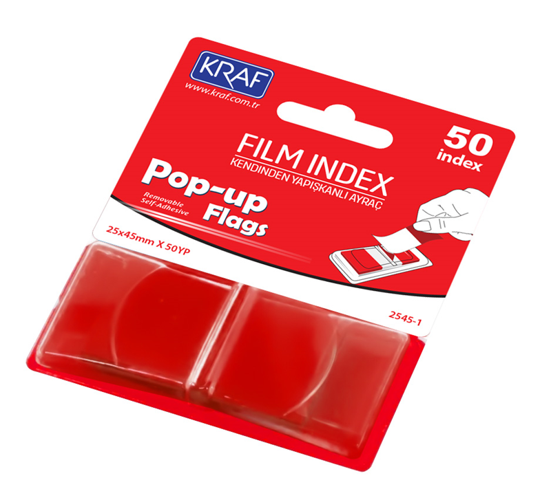 KRAF INDEX FILM (PP) 25x45MM POP-UP TEK RENK 50 YP KIRMIZI 2545-1