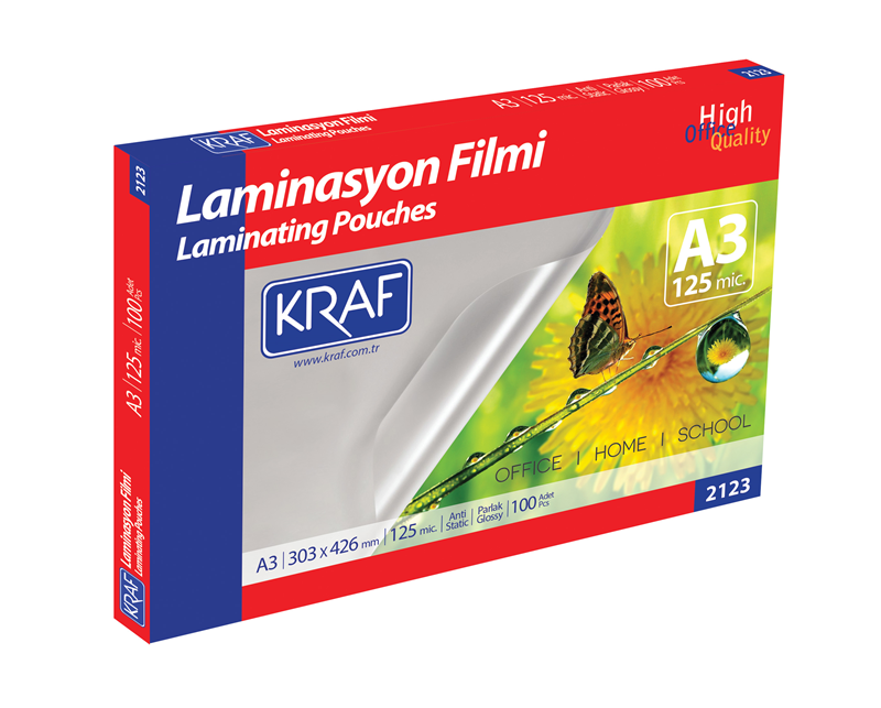 KRAF LAMİNASYON FİLMİ PARLAK A3 125MIC 100LÜ 2123