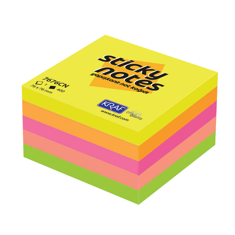 KRAF YAPIŞKANLI NOT KAĞIDI KÜP 76X76 400YP NEON 7676CN