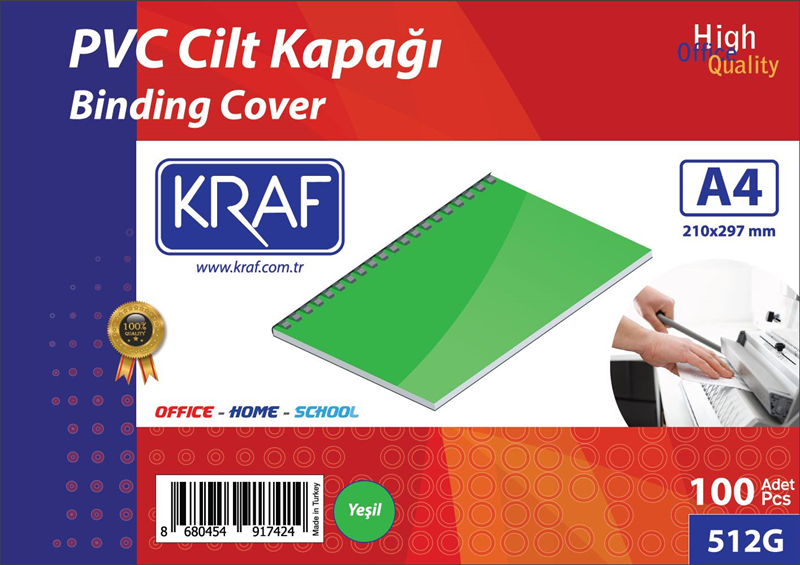 KRAF CİLT KAPAĞI A4 160 MİC. 100 LÜ YEŞİL 512G
