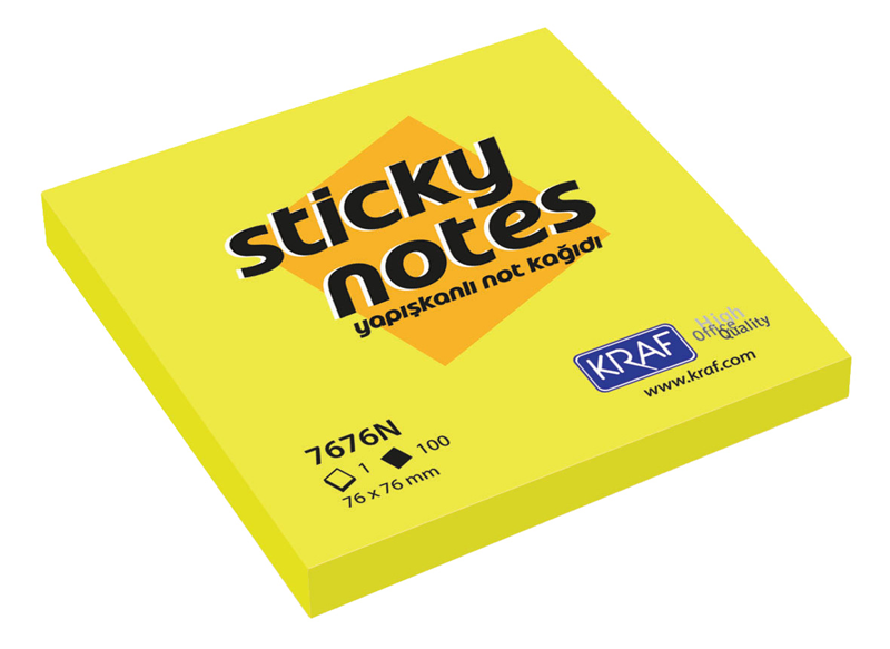 KRAF YAPIŞKANLI NOT KAĞIDI 76X76 NEON SARI 7676N-Y