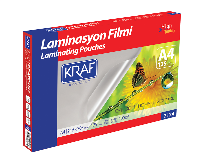 KRAF LAMİNASYON FİLMİ PARLAK A4 125MIC 100LÜ 2124