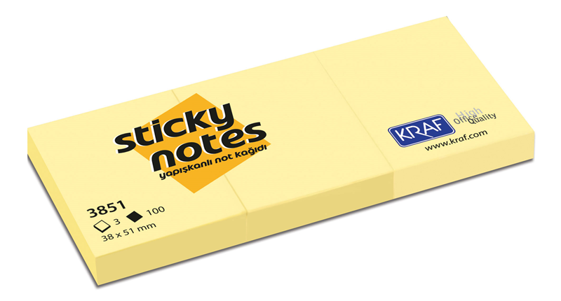 KRAF YAPIŞKANLI NOT KAĞIDI 38X51 SARI 3851 3 LÜ